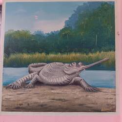 A painting of a fish crocodile at the airport