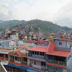 A view across a Pokhara neighborhood from the temple