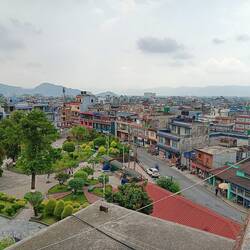 Looking across the lower temple grounds towards the city