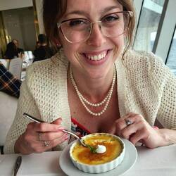 A happy girl.with her creme brule