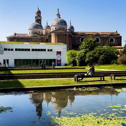 Basilica of Santa Giustina reflected in the lily pond at the Biodiversity Garden ... Orto Botanico.