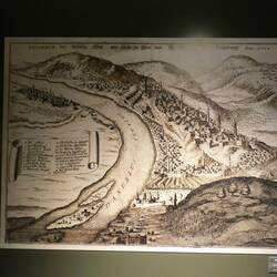 This map shows Óbuda (to the right), Buda (centre) and Pest (right side) during the Ottoman invasion