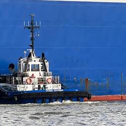 Tug assisting RORO docking