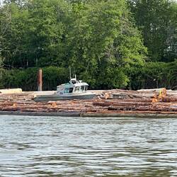 Not sure what the work boat is doing with the log boom