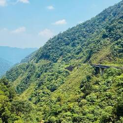 Spot the road. The descent from the border checkpoint