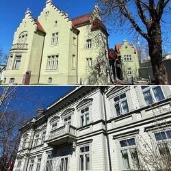 Das Liepaja Museum ist neugotisch (oben), das Appartementhaus ist klassizistisch (unten)
