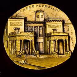 Angelo Grilli's bronze medallion of Caffè Pedrocchi (1998).
