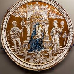 Nicoletta da Modena's ceramics workshop sign … Madonna & Child w/Saints Rocca & Lucia (18th century)