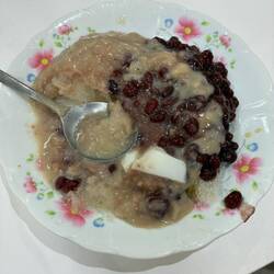 A second dessert: almond soft tofu and red beans