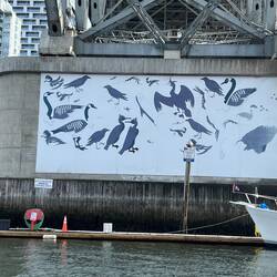 Bird mural under one of the False Creek bridges.