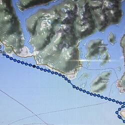 Today's track. Bill and Mike are just north of Cowen Island in one of those three small bays.