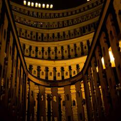 Looking up at the Anatomy Theater from the actual dissecting room — Palazzo del Bo.