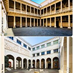 Ancient (top) and new courtyards at Palazzo del Bo — Padova, Italy.