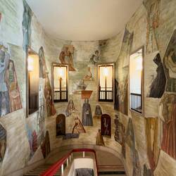 Frescos in the "Staircase to Knowledge" ... from upstairs — Palazzo del Bo.