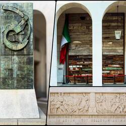 New Courtyard: Spiral to Galileo (L); Resistance & Liberation (top); students as soldiers/fighters.