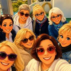 Simmi, Wolfen, Erbse, Claudi, Dagi, Beate, Ines, Antje (von links nach rechts und unten nach oben)