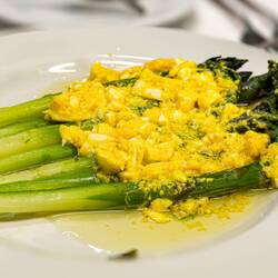 Asparagus and chopped boiled eggs with a lemon vinaigrette sauce @ Da Cesari — Bologna, Italy.