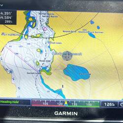 Dashed line is my track through Sechelt Rapids.