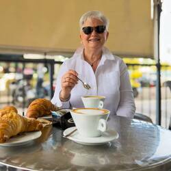Cappuccino and cornetto after our train ride — Ravenna, Italy.