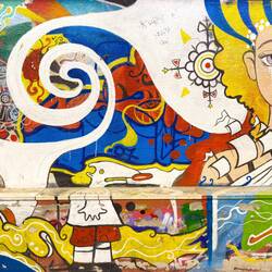 Colorful street art along the underground passageway to the Autostazione — Ravenna, Italy.