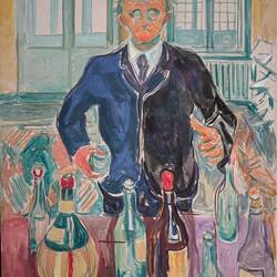 "Selbstbildnis mit Weinflaschen", so nennt Eduard Munch das