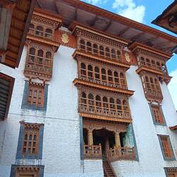 Decorated exterior wall of the central tower of the Dzong.