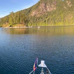 Panoramic view of the cove we are anchored in this evening