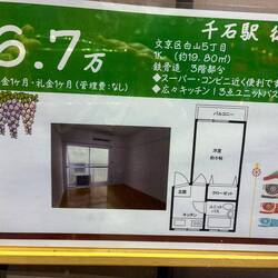 Rent for a big room of 180 sq feet + other rooms=¥67,000 or $435 per month. Not bad!