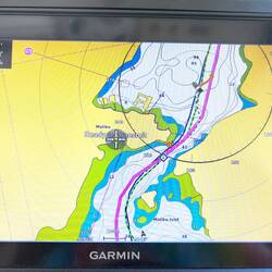 The slight S turn through Malibu Rapids, and the route through there. Dashed lines from years past.