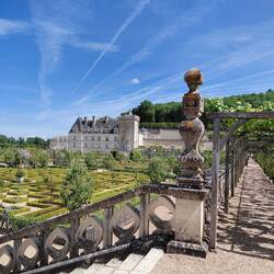 Looking across the ornamental vegetable garden towards the Chateau