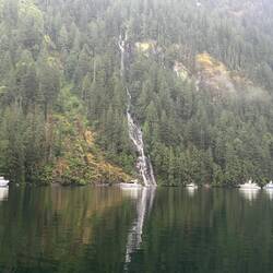 Boats still at Chatterbox Falls when we left. They are on some mooring buoys.
