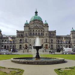 The BC Legislature, with emergency vehicles out front for Emergency Preparedness Week. Safety first!