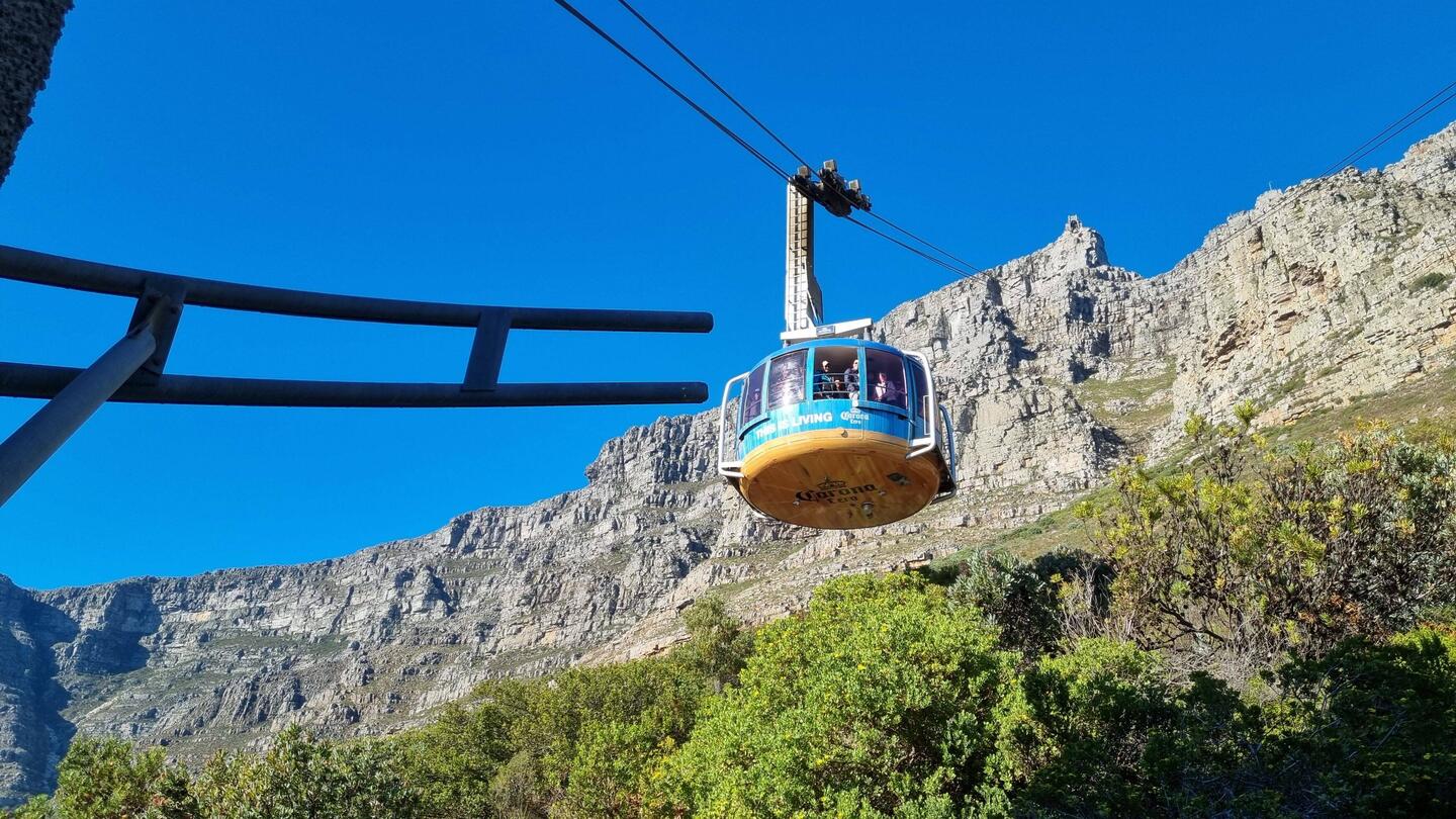 Cable car gondola heading up. Its a short trip up but steep.