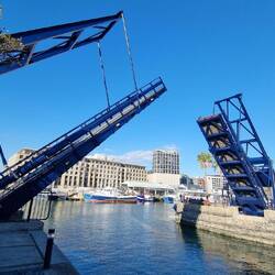 The lift bridge at the marina opened. Bit of a delay getting back to the hotel.