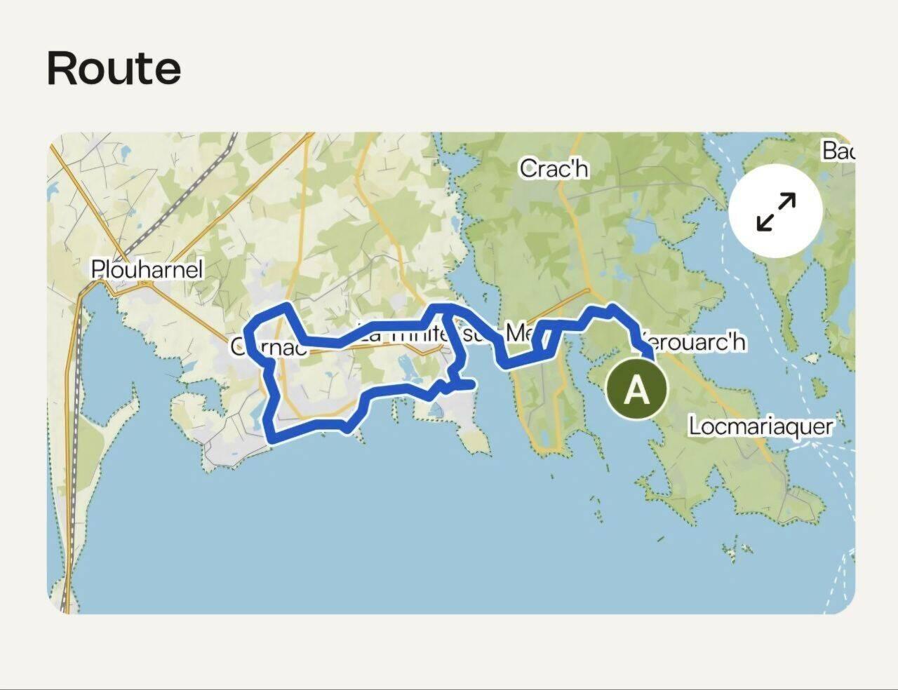 Unsere Route heute nach Carnac und über La Trinité sur Mer zurück.