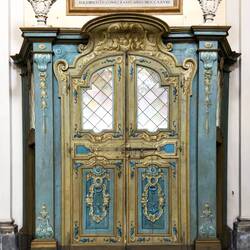 Painted doors at Chiesa di Santa Maria del Suffragio — Ravenna, Italy.