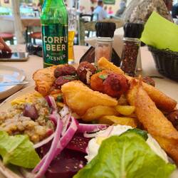 Cheesy lunch and beer