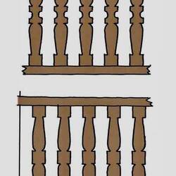 Gray has 20 sketches of wooden balustrades, many with precise measurements for future craftsmen