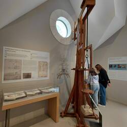 A rather striking window beside Leonardo's model lifting device