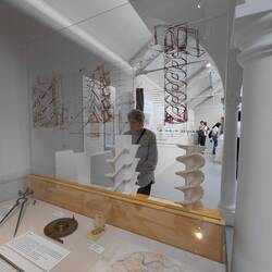 Elaine studying the three different double helix staircase models