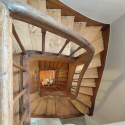 Looking down our very spectacular well worn timber staircase