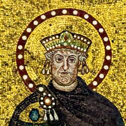 Emperor Justinian ... perhaps modified from a portrait of Theoderic ... Basilica di Sant'Apollinare.