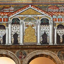 Palace of Theoderic; his & other figures removed after his death; some hands remain on the columns