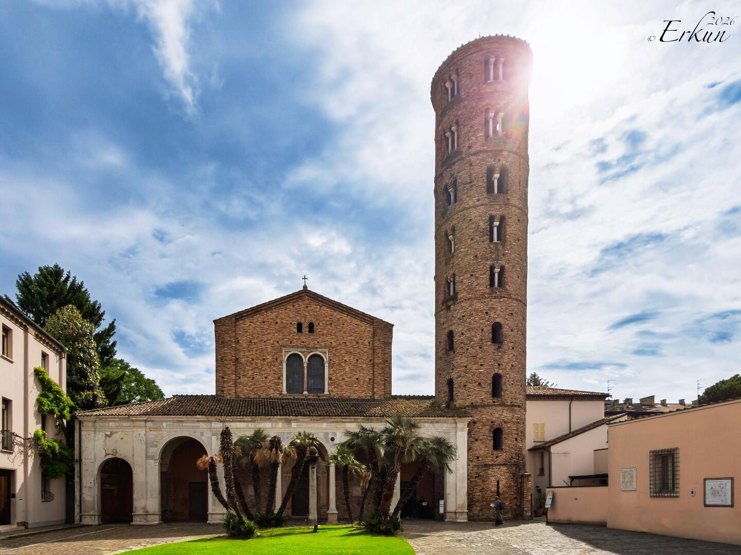 Basilica di Sant'Apollinare Nuovo (6th century); bell tower (9th or 10th century) — Ravenna, Italy.
