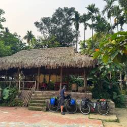 Packing up to leave and cycle over the pass to Mai Chau.
