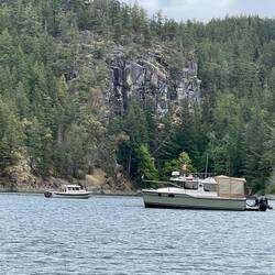 Mystery Girl and Little Joe Anchored in Tenodos Inner Cove