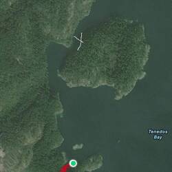 Red marks the trail path. Blue dot is C-Traveler location. X marks Mystery Girl and Little Joe.