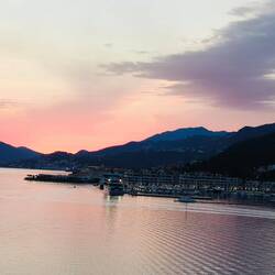 Sunset and sailing out of fjord