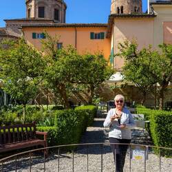 Sipping cappuccino in the shadow of the Duomo ... Rasponi Garden — Ravenna, Italy.