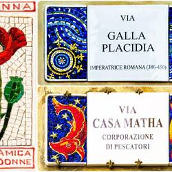 Friendly to women plaque and street signs — Ravenna, Italy.